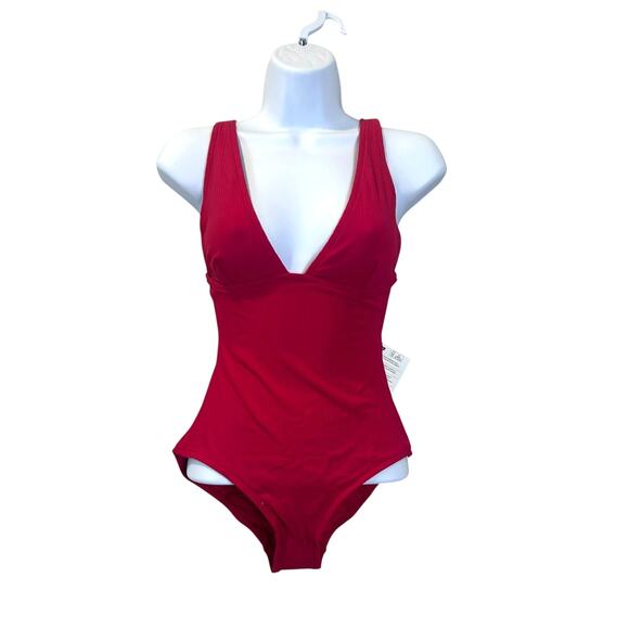 Zimmermann One-Piece Ribbed Deep V Swimsuit Red Women's 2-4 NWT - Picture 2 of 10